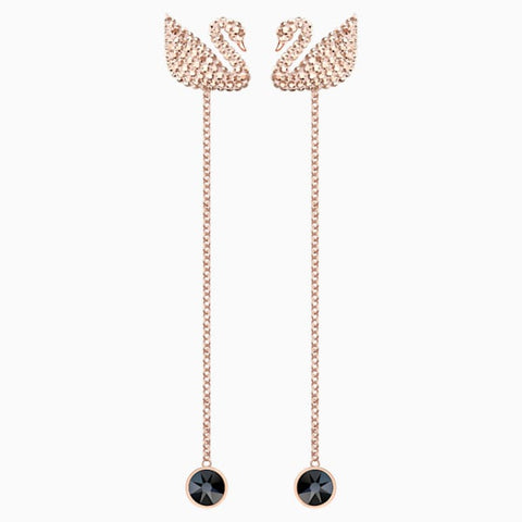 Swarovski - Iconic Swan Pierced Earrings, Brown, Rose-gold tone plated #6132387