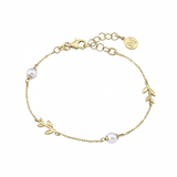 Majorica - Gold Plated White Round Pearls Leaf Bracelet #6139322