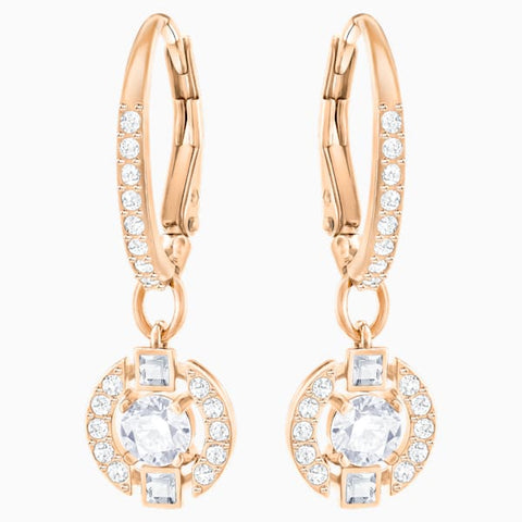 Swarovski - Sparkling Dance Round Pierced Earrings, White, Rose-gold tone plated #6135782